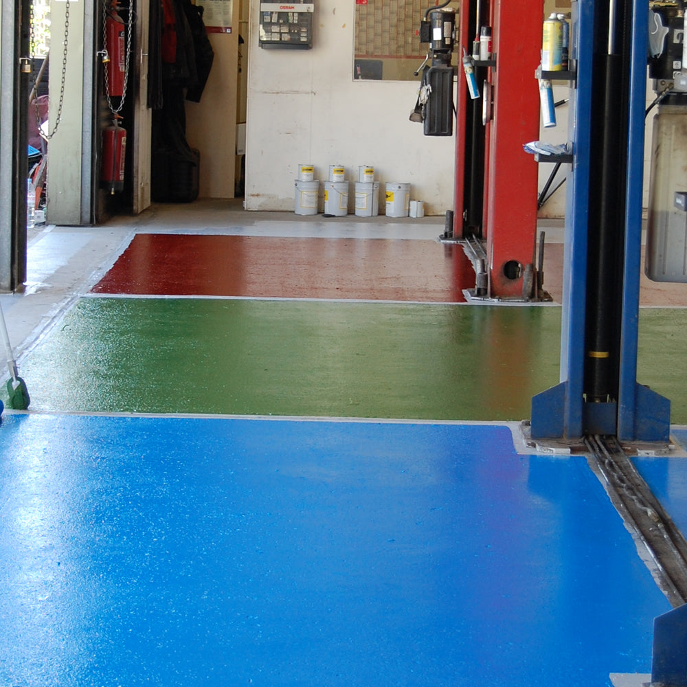 Peinture Époxy Pour Sol, séchage en Bleu, Vert et Rouge Brique